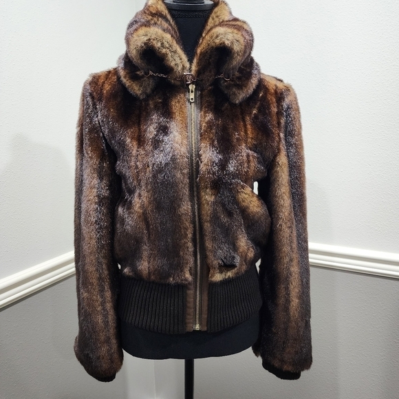 🔥 Luxurious Via  Brown Faux Fur Jacket XS - Picture 5 of 17